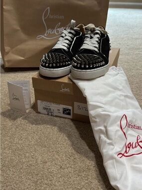Christian Louboutin Black and White Spiked Low-Top Sneakers